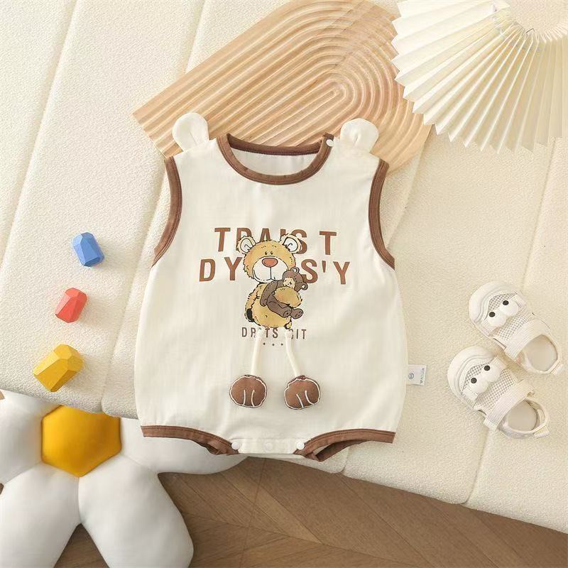 Baby summer newborn unisex wide shoulder romper - sleeveless bodysuit for full month & 100-day celebration (lightweight)