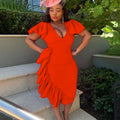 D125c new arrival deep v neckruffles hip mid-length cross-border plus size women's dress