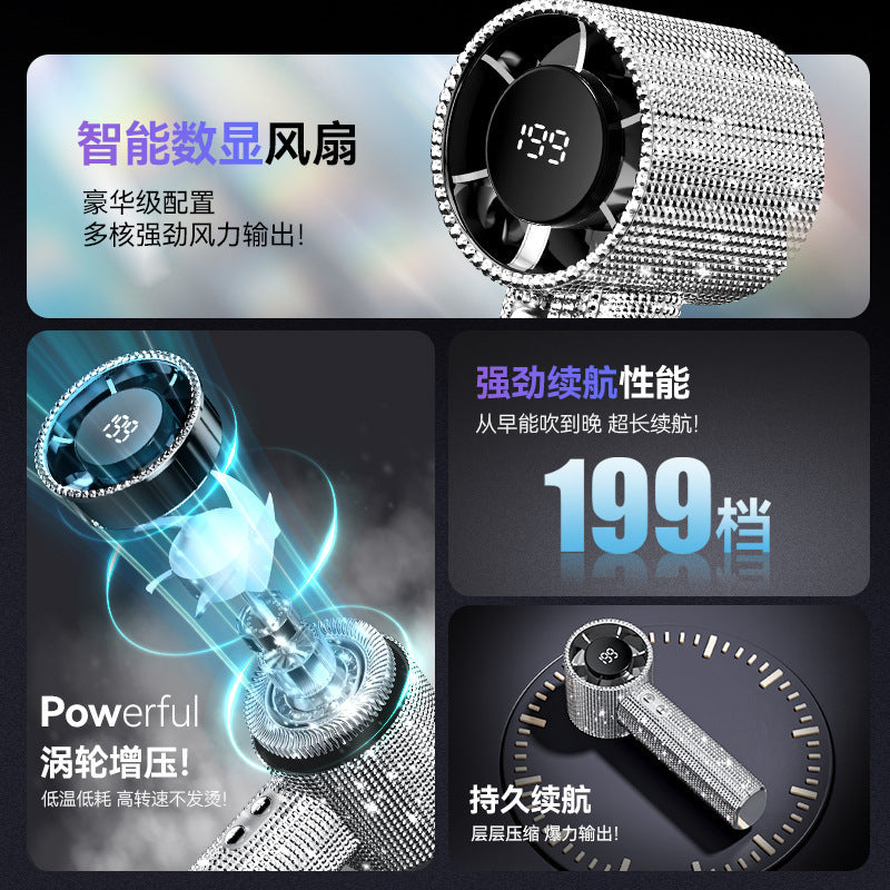 Gold diamond small handheld fan usb rechargeable mini turbine electric fan portable high-speed powerful hand fan