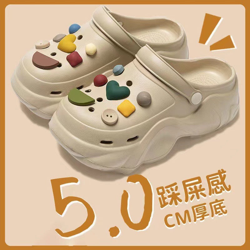 Thick soleeva crocs women's summer outwear 2025new arrivalheight increasing outdoor beach seaside ins toe cap slippers
