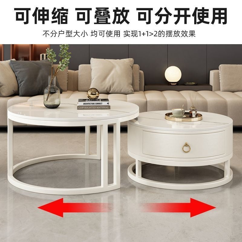 Rock slab coffee table living room for homecasual modern small apartment new arrivalaccessible luxury double-layer telescopic round side table tea table