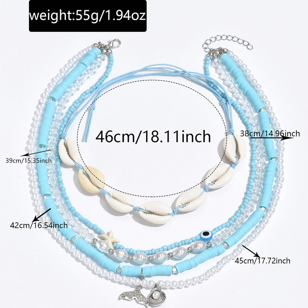 Blue bohemian necklace wholesale - european & american style, perfect for beach, soft clay, pearl & shell, layered necklace