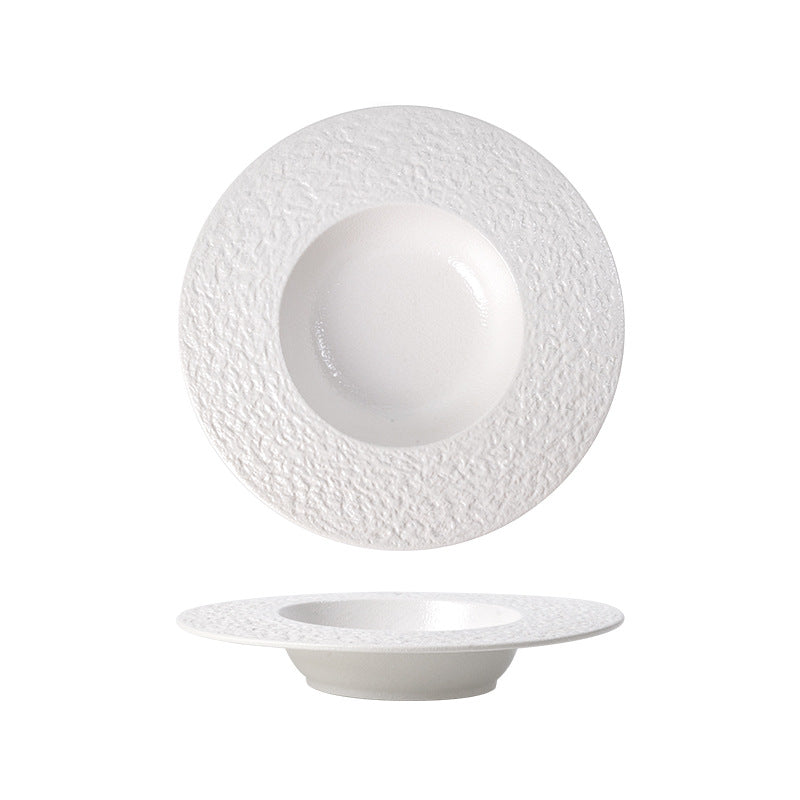 Hotel stylish rock pattern ceramic straw hat pasta plate restaurant for home high-looking ceramic soup plate classy sense of presentation