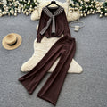 Women's casual knit set: autumn oversized loungewear - striped knit top & wide-leg pants