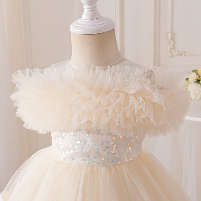 Girls' tulle princess dress - stylish bow detail, new cross-border design for baby girls, perfect for first birthday parties and kindergarten events