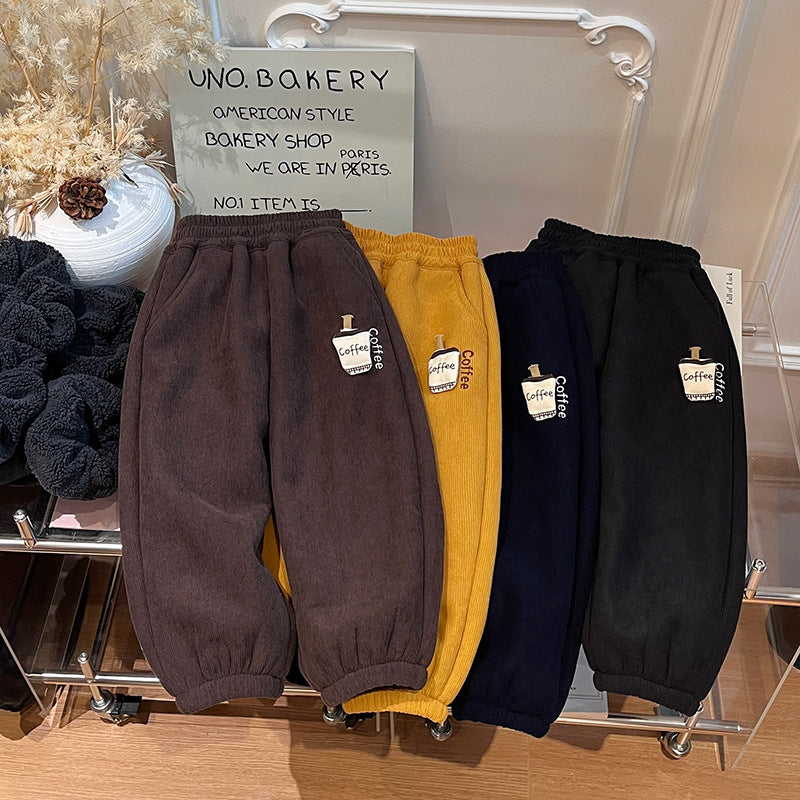 Girls' fall/winter fleece-lined thickened casual pants, baby girls' warm outerwear sweatpants, fashionable casual cotton pants, trendy children's clothing