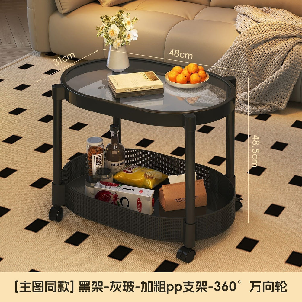 Small apartment mobile oval cream coffee table, sofa side table, small table, living room storage and snack cart