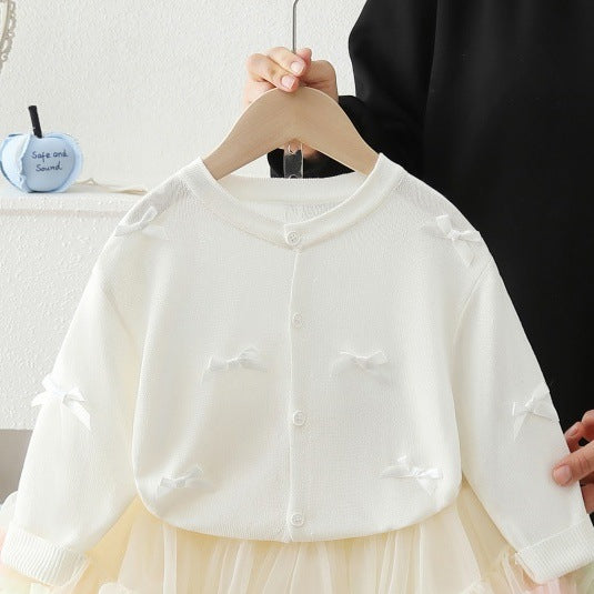 Girls' air conditioning cover-up,  new summer lightweight sun protection cardigan, stylish children's open front outerwear, princess dress set