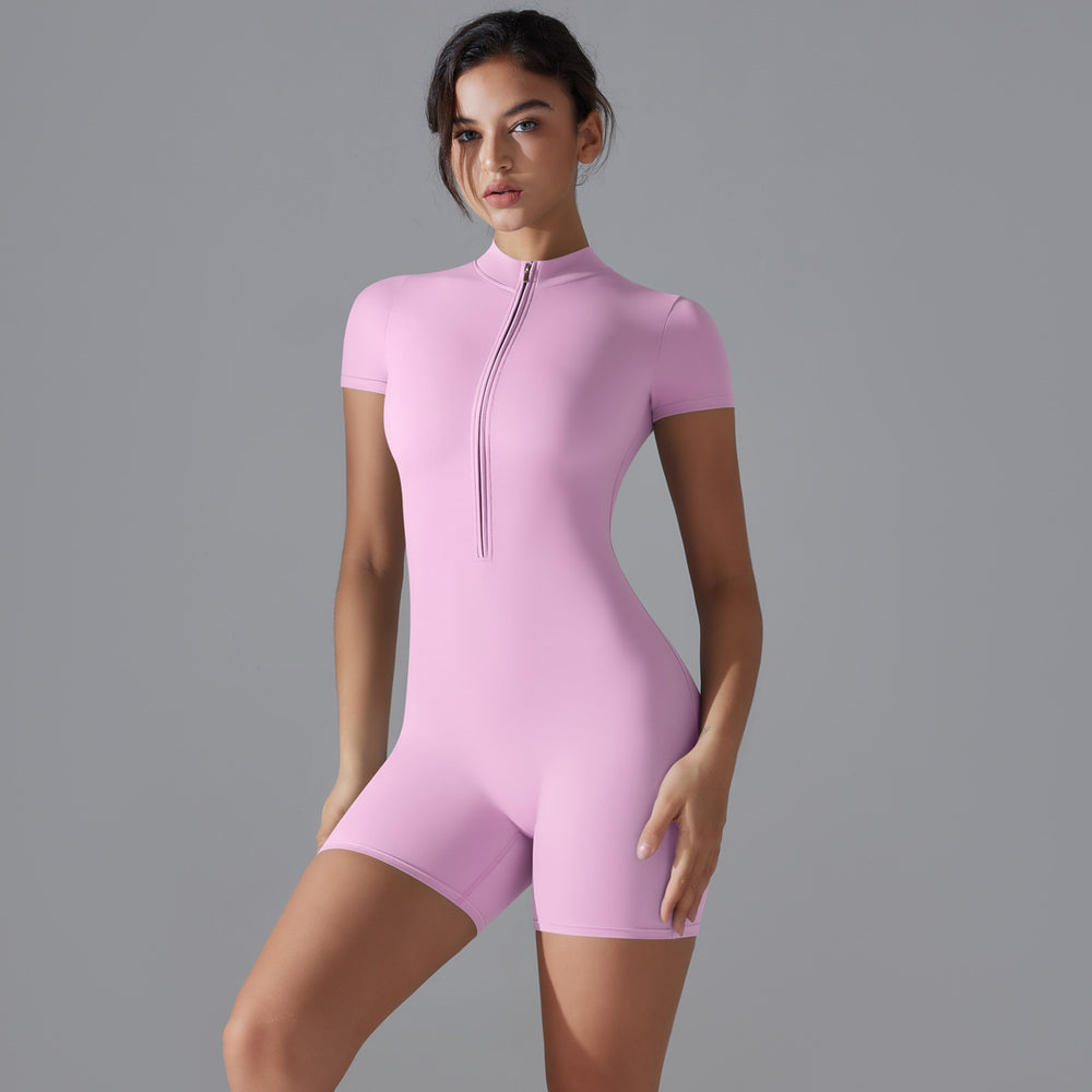 New arrival: seamless, barely-there feel, high-neck yoga bodysuit with half-zip – quick-dry, one-piece activewear for running and fitness