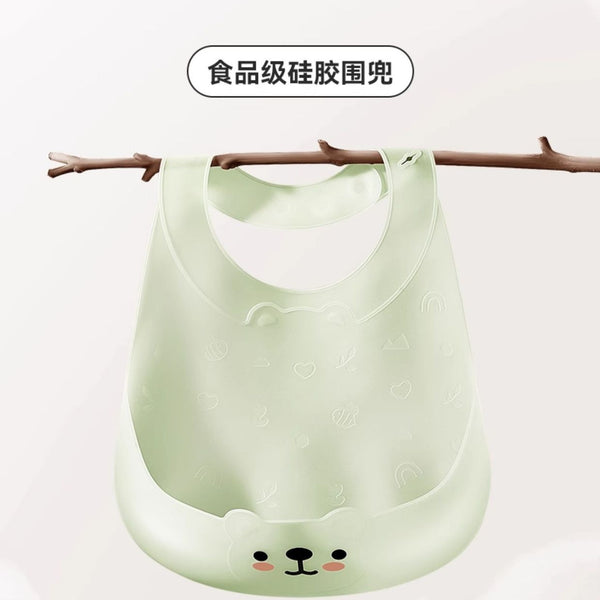 Pryton baby eating bib complementary food meal pocket silicone baby children waterproof bib smock feeding tool