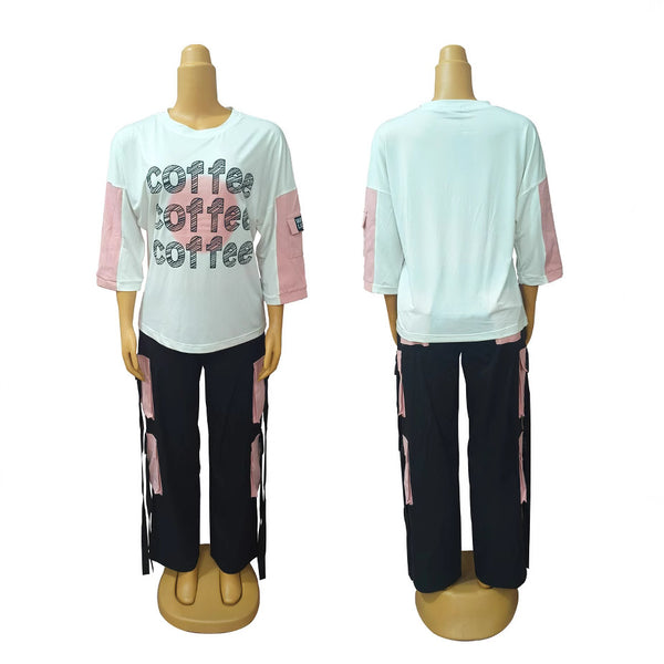 Cross-border INS Middle East and Africa Women's Clothing, New Set Large Size Crew Neck Printed Short Sleeve Internet celebrity streamer overalls