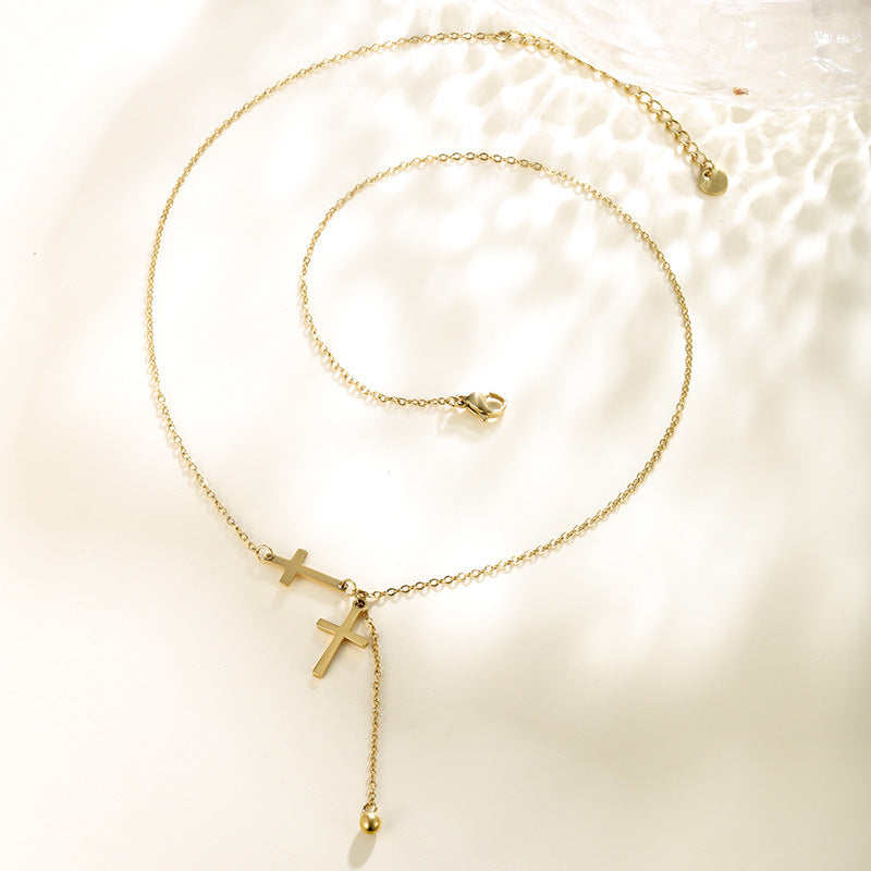 Xuping european and american fashion minimalist cross stainless steel necklace for women - light luxury, niche, cool & minimalist style, unique choker necklace