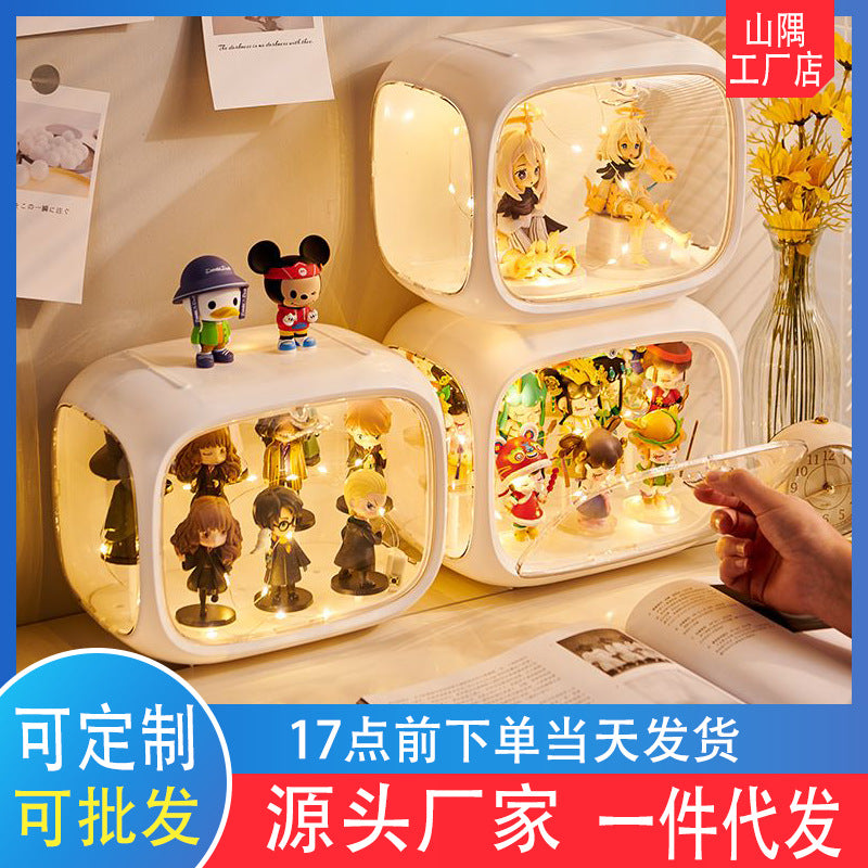 Blind box new POP MART figure storage box with lamp desktop display stand acrylic cartoon plastic space capsule