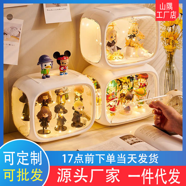 Blind box new POP MART figure storage box with lamp desktop display stand acrylic cartoon plastic space capsule