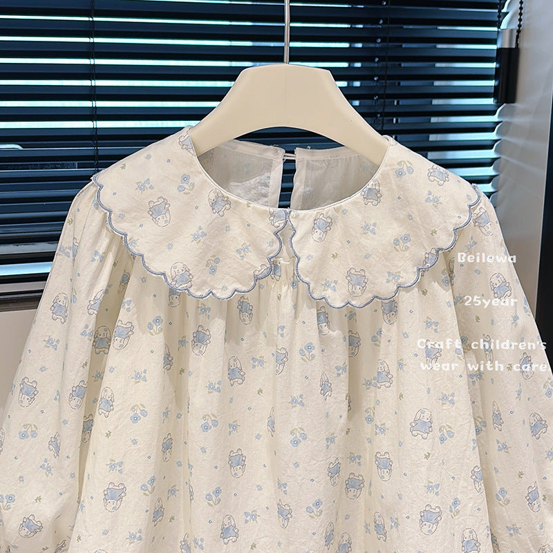 Girls' autumn cotton long-sleeve shirt blouse - stylish cartoon print top for baby girls