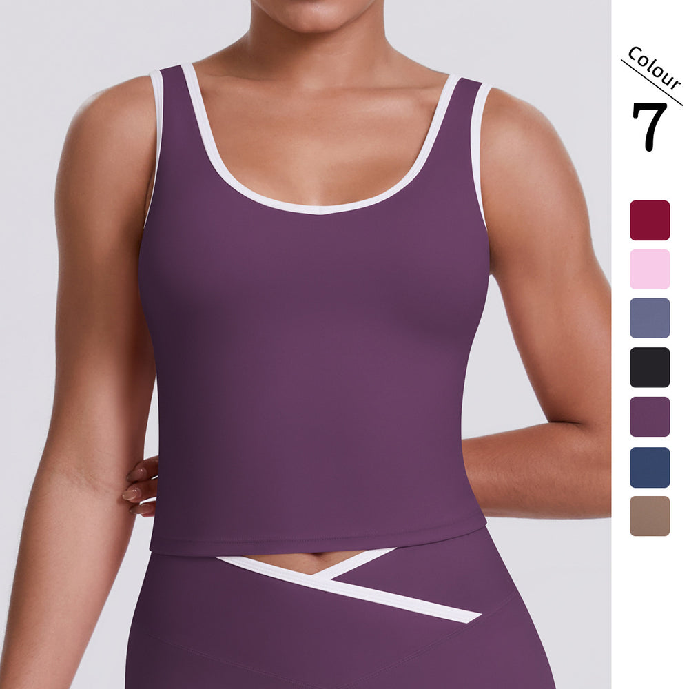 new arrival color matching double-sided brushed tight breathable long sports vest running fitness yoga wear tops for women