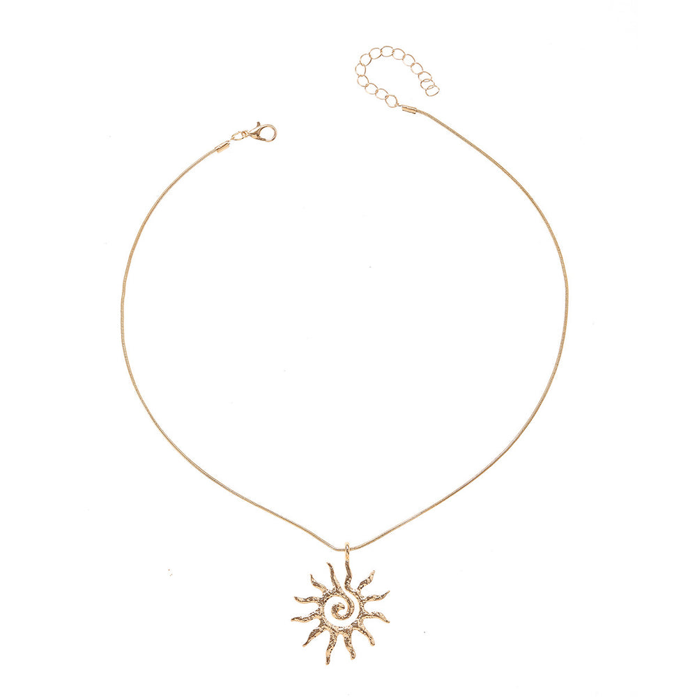 Golden sun necklace wholesale european and american cross-border hollow pendant earrings niche high-end spiral jewelry ring for women