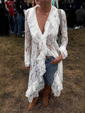 Amazon fashionnew arrivallace see-through sun protection long skirt cardigan bikini beach cover-up elegantelegance