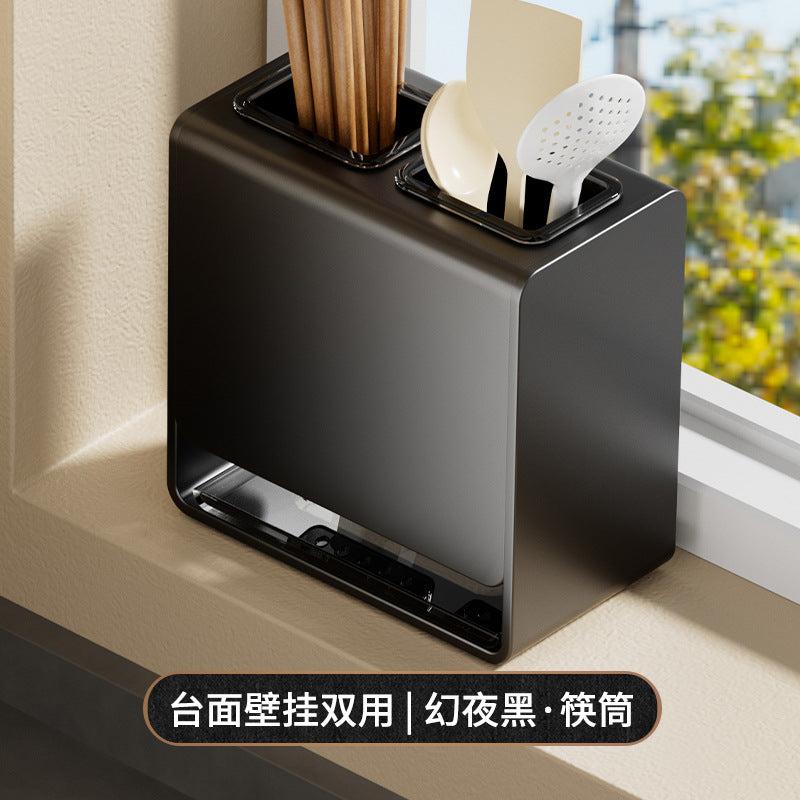 No punching chopsticks cartridge knife holder integrated kitchen rack wall-mounted wall spoon chopsticks cage basket box knife storage