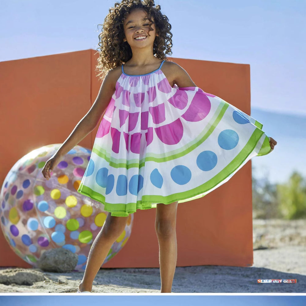 New arrival: girls' summer chiffon sleeveless sundress - trendy rainbow print princess dress for export
