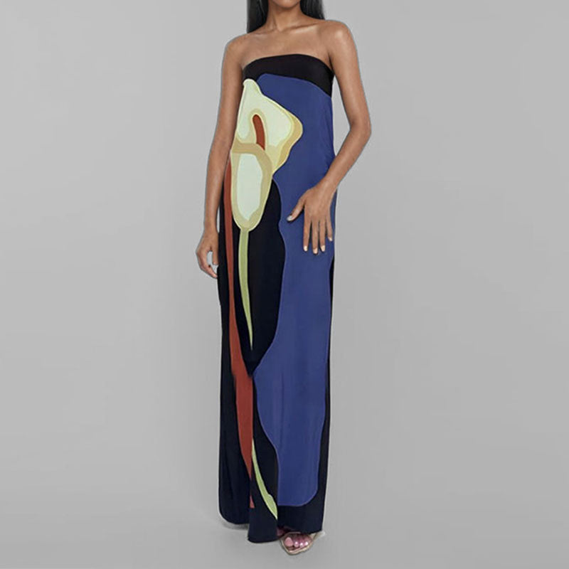 cross-border e-commerce women's fashion: european and american summer new arrivals - trendy off-the-shoulder bandeau sexy backless printed dress