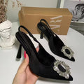 Za dtm2024springnew arrival thin heel flats black high heel pointed elegant tweed style mule shoes flats women