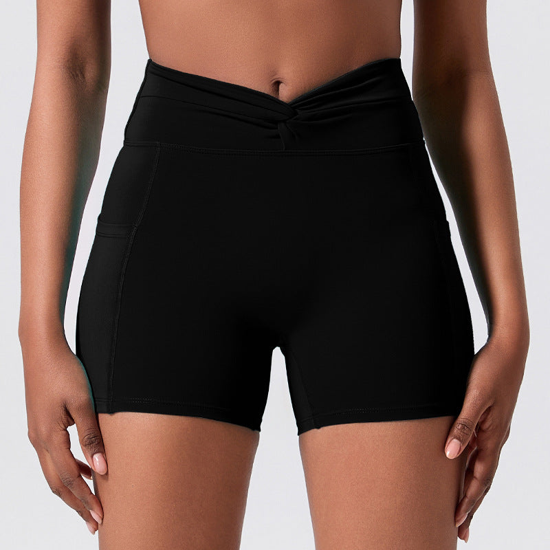 New arrival cross-border outdoor sports three-quarter pants yoga shorts elastic high waist fitness shorts tight sports shorts for women