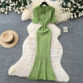 Korean style knitted hollow-out breathable dress - women's summer short sleeve, slim fit a-line maxi dress - mature & elegant style for work and casual wear