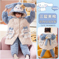 Three-layer quilted thickened pajamas winter boys coral velvet girls three-layer quilted thickened heattech home clothes baohou