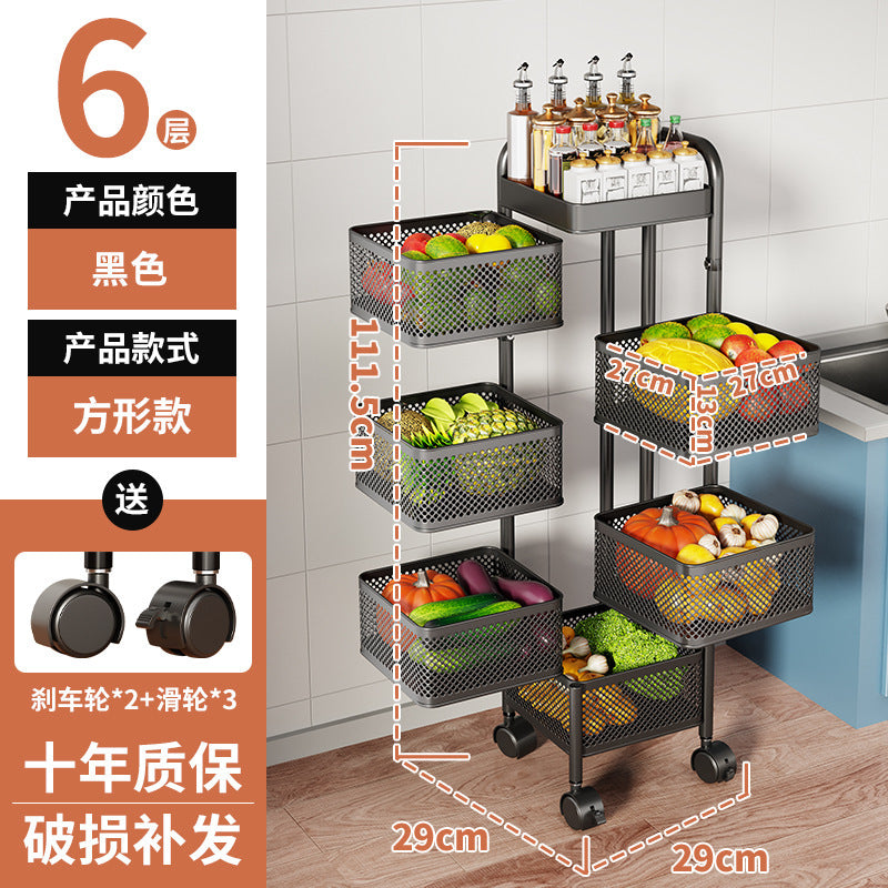 360-degree rotating vegetable organizer, kitchen floor-standing multi-tier round storage rack, dedicated basket storage for vegetables