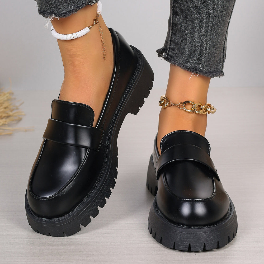 new black british style loafers, chunky sole single shoes, spring/autumn retro slip-ons, plus size, export quality
