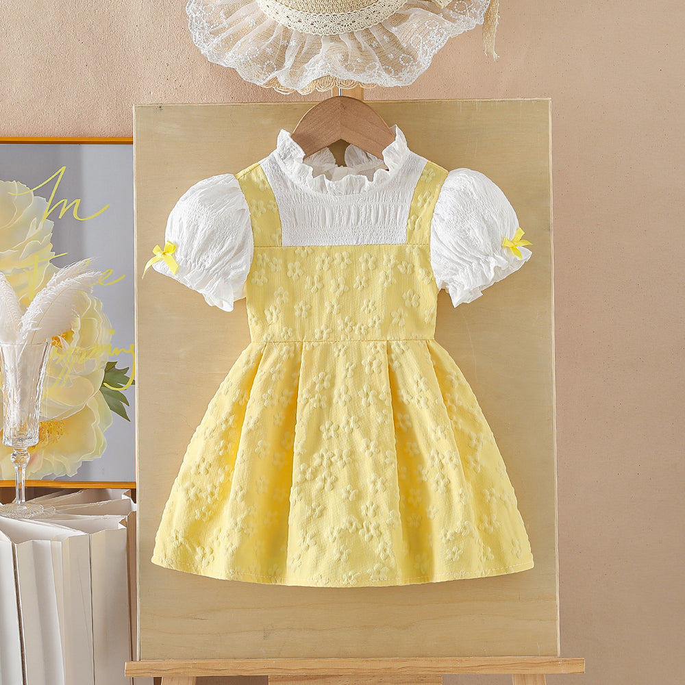 cross-border hot-selling lace bow preppy chic baby girl faux two-piece chanel-inspired princess dress