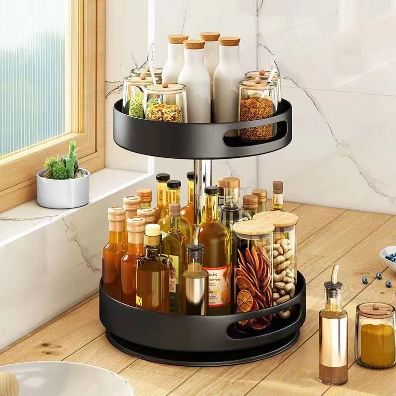 Rotating spice rack for home kitchen, bathroom organizer for toiletries, round storage shelf