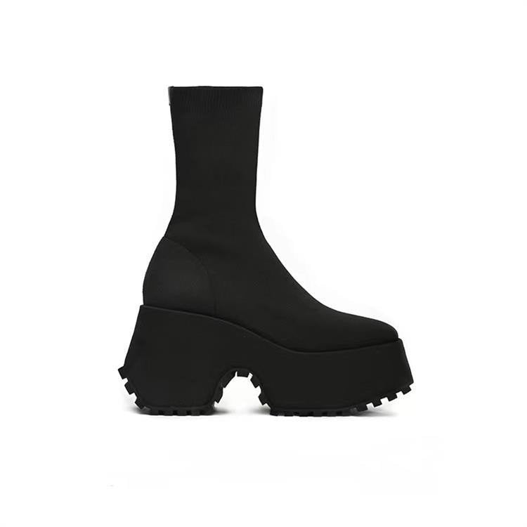 foreign trade large size  new thick heel knitted elastic boots women's high heel two-wear elastic woolen cotton boots 42 size