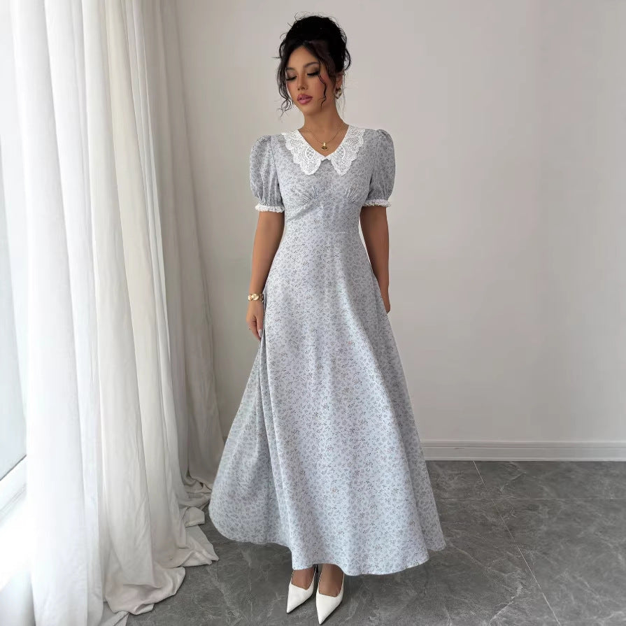 retro spring autum chinese style slimming lookelegant long skirt women's long sleeves floral patchwork dress