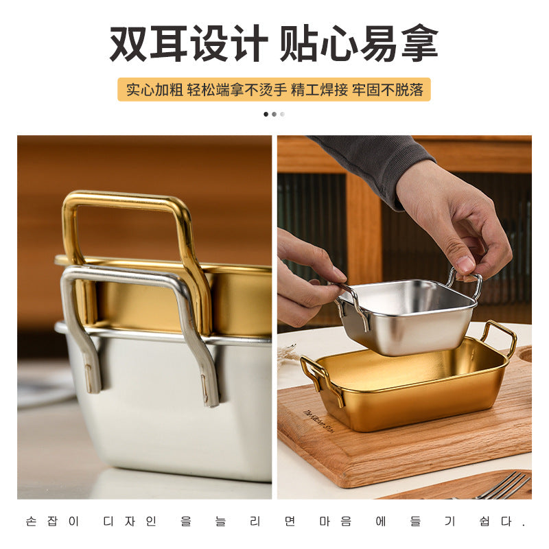 Korean style stainless steel square snack box french fries snack plate creative square small basket fried chicken dessert square plate with ears