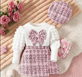 girls' chanel-inspired outfit: autumn/winter puff sleeve knit top, tweed skirt, and beret three-piece set
