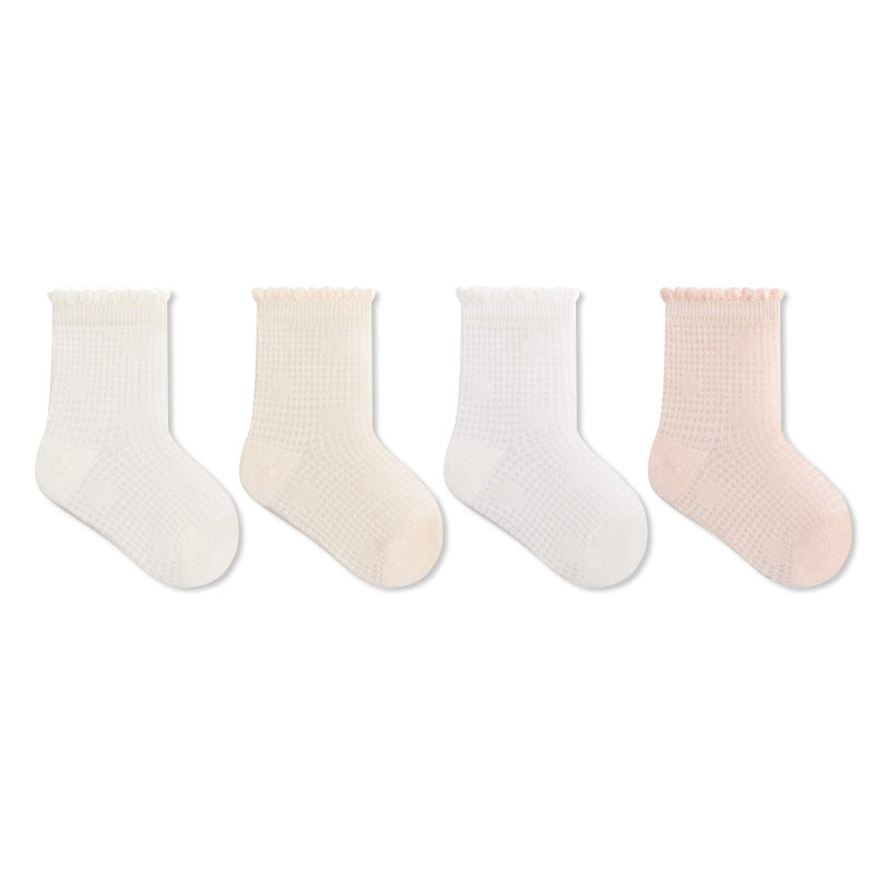 Babylon baby socks mulberry silk solid color breathable mesh class a cotton infant seamless boys and girls kids socks