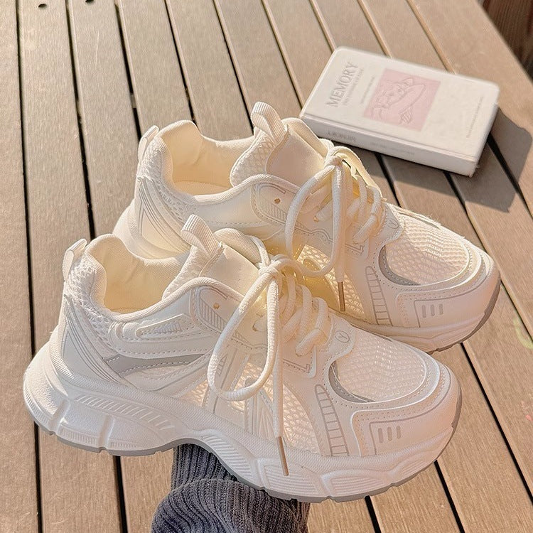 Dad shoes for women, 2026 spring/summer new collection, breathable mesh sneakers with chunky platform soles for added height, perfect for pairing with skirts, athletic and casual style