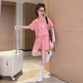 Girls' summer outfit set : stylish kids' active shorts, trendy two-piece set for girls (mid-to-large size)