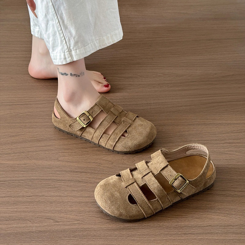 Retroniche stylecut out toe half slippers for women 2026 spring and summeroutwear one-leg thick sole ugly cute casual birkenstock shoes
