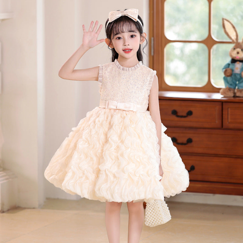 Girls' dress - in stock - baby cake princess dress - round neck tank dress - puffy mesh summer style - children's formal dress