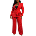 Autumnew arrivalv neck stereo flower suit outwear high waisteasiest for matchstraight-leg pantssuit two-piece set