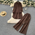 Lazy style casualsuit female k-stylefashionloose medium longlong sleevesshirtdresshigh waistloose pants