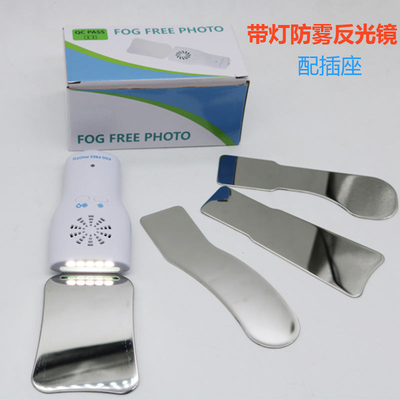 Dental camera reflector with lamp Anti-fog mirror Stainless steel reflector Oral mirror Photography Endoscope camera plate
