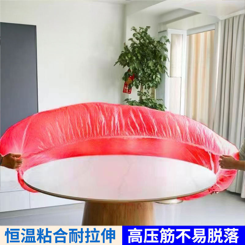 Disposable tablecloth with elastic drawstring for round and rectangular tables - plastic film table cover - red & white