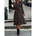 Women's  autumn new arrivals: women's v-neck floral mini dress with long sleeves and a-line asymmetrical placket