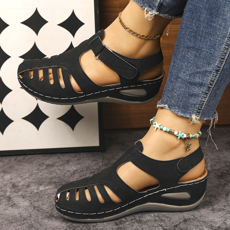 Exportnew arrival2026summer wedge thick sole sandals women's shoes cross-border large size car line wedge toe thick sole sandals