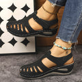 Exportnew arrival2026summer wedge thick sole sandals women's shoes cross-border large size car line wedge toe thick sole sandals