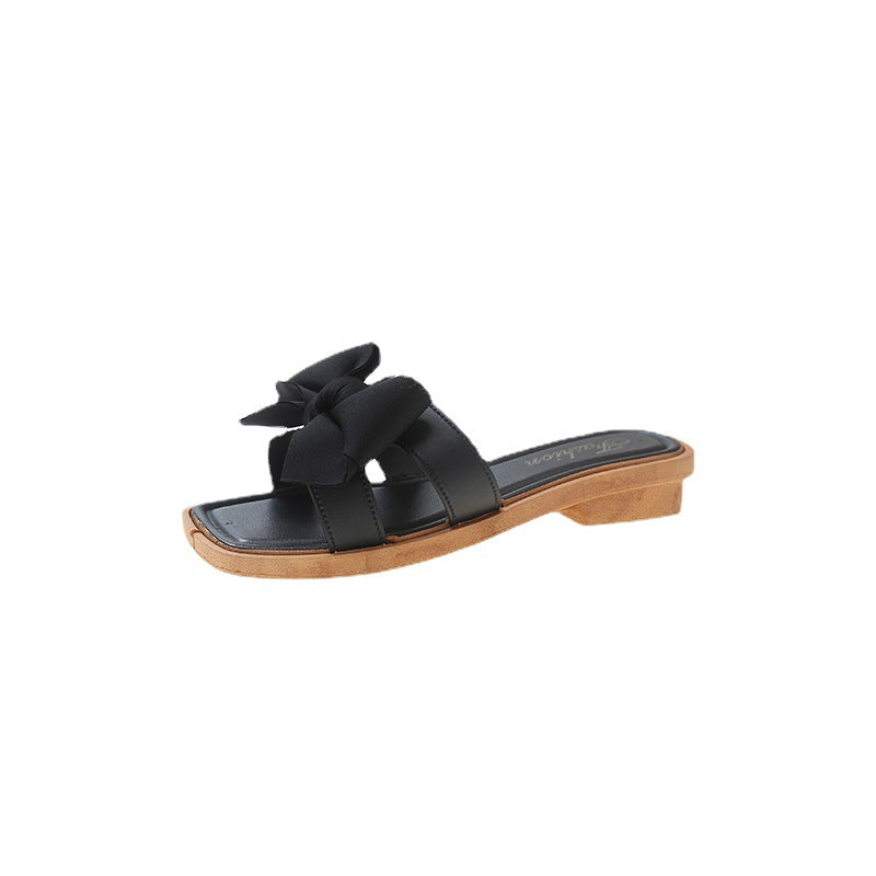 2024 new bowknot slippers - outdoor wear, one-strap sandals, summer fairy style, flat sandals, casual versatile slippers for women